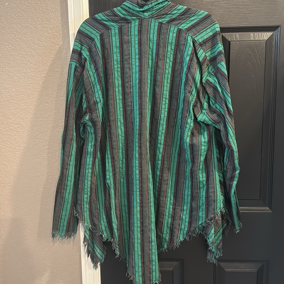Umgee Green and Black Striped Frayed Hem Top - Picture 4 of 5